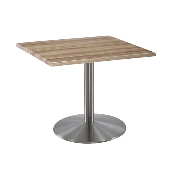 30" Tall OD214 Stainless Steel Table Base 22" Diameter 30"x30" Square Natural Top